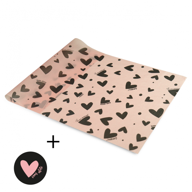 Papel Seda Afetivo Corações 30X50 + Adesivos